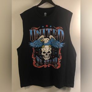 Men’s sleeveless shirt United We Stand Skull Eagle graphic crewneck black. XL
